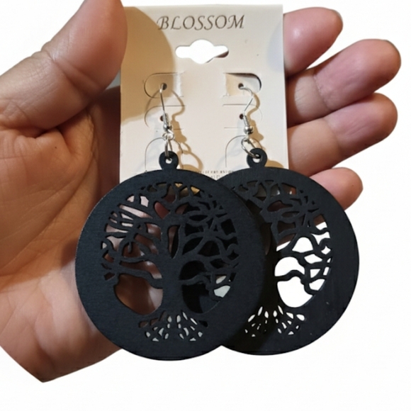 Tree of life earrings, Wooden drop earrings, Tree of life, Tree of life wooden - Picture 9 of 12